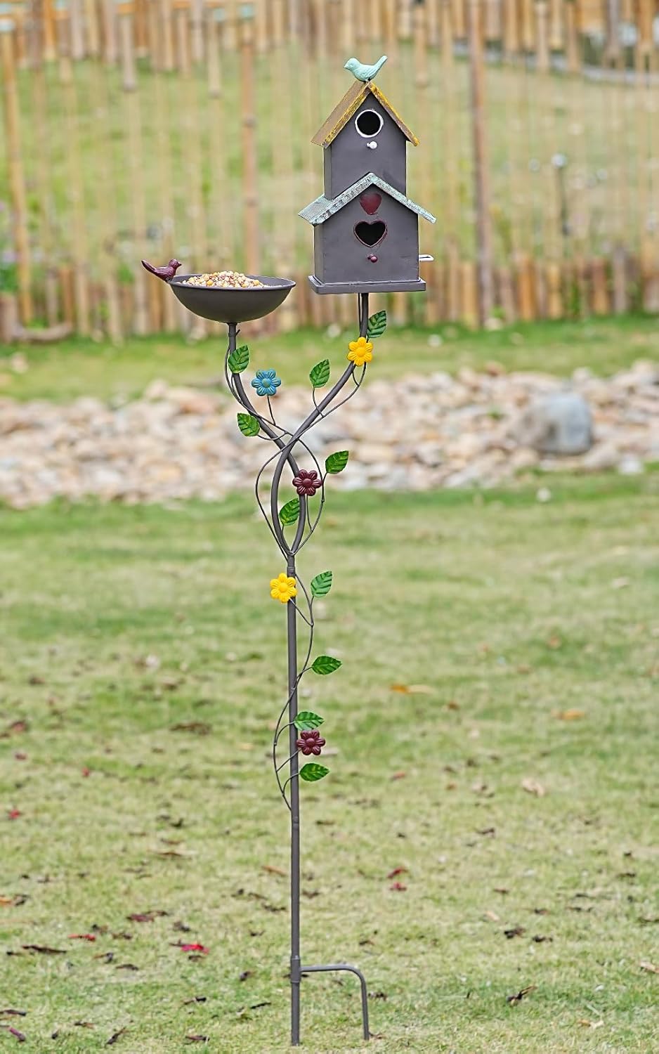 HLQMFHT 60.6" H Bird Baths for Outdoors,Metal Bird Bath Bowl,Birdhouses for Outdoors with Pole,Birdhouses for Outdoors,Garden Yard Decor