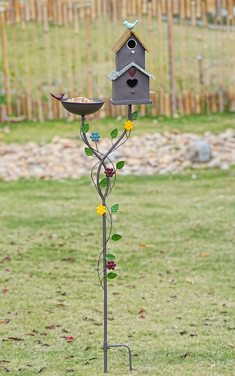Baños de pájaros de 60.6 pulgadas de alto para exteriores, cuenco de baño de metal para pájaros, casas de pájaros para exteriores con poste, casas de pájaros para exteriores, decoración de patio de