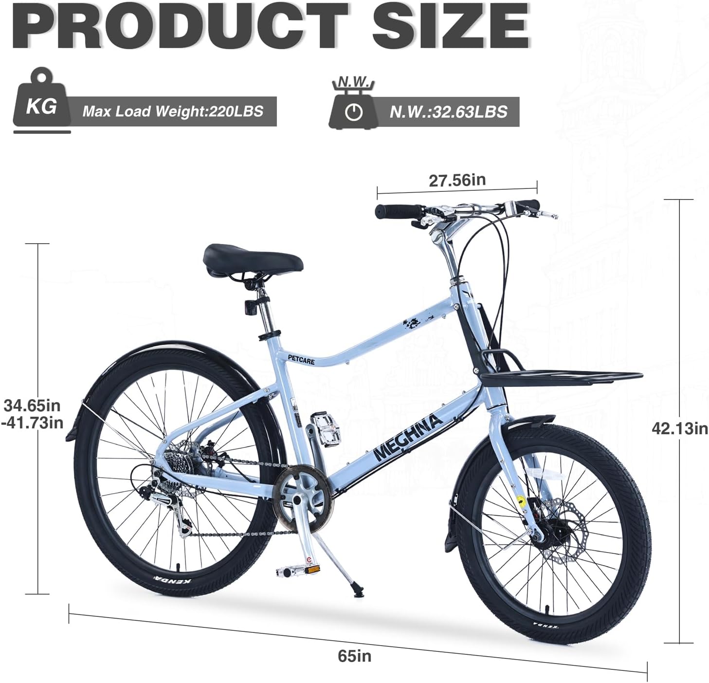 7 Speed, Aluminum Alloy Frame, Multiple Colors 26 Inch Bike,Cargo Bike for Women and Men