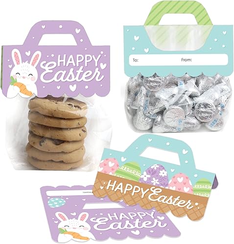 Big Dot of Happiness Spring Easter Bunny – Etiquetas transparentes para bolsas de regalos para fiestas de Pascua – Bolsas de dulces con adornos –