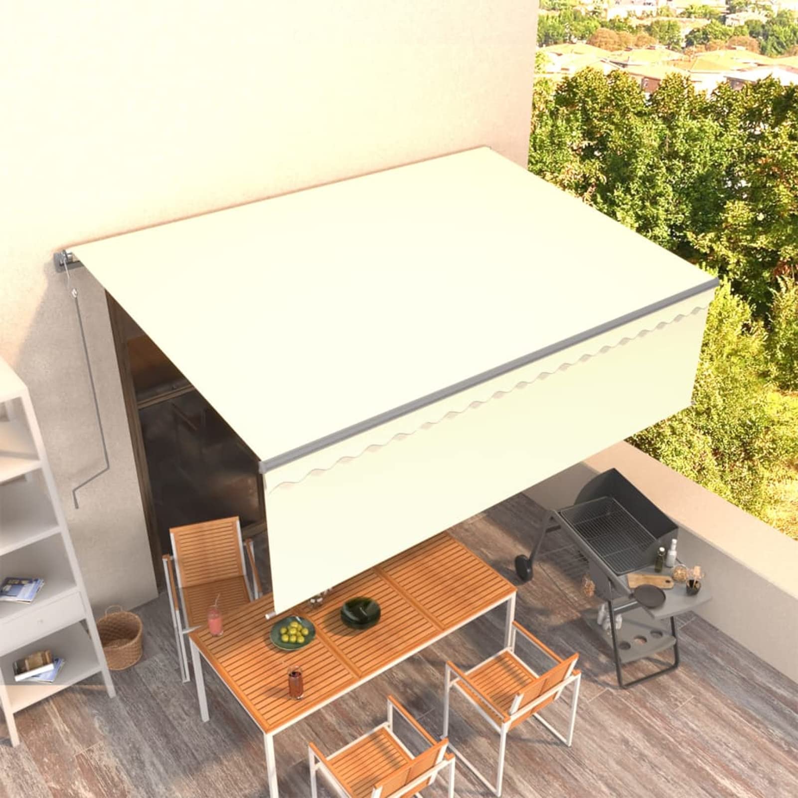 Festnight Toldo Motorizado 4.5 x 3 m-Type 2 con Persiana, Toldo Eléctrico y Manual Retráctil,Toldo Articulado Eléctrico con Mando a Distancia, para Terraza, Jardín Crema