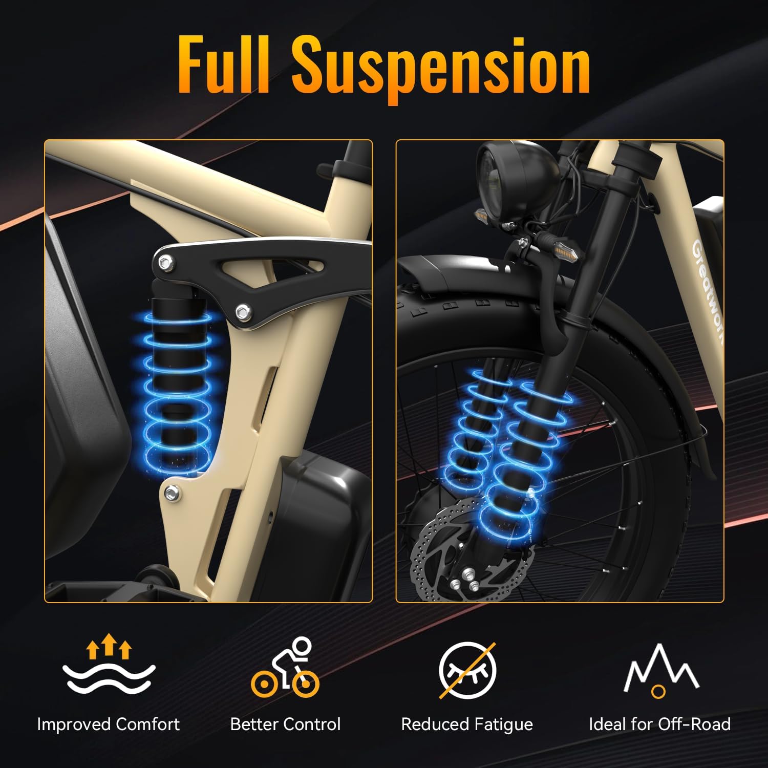 GREATWORK 52V 5000W Peak Dual Motor Electric Bike for Adults, 1300Wh Battery, Up to 45MPH & 100 Miles Range, 26" x 4.0 Fat Tire Electric Dirt Bike with Suspension, Mountain E-Bike for Men Women