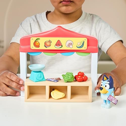 Miniatura 4 de Bluey Farmers Market Playset, Toy Store Playset with Articulated Figurine, Toy Scale, Dollar Bucks, and Food Items, Shopping Toys for Kids Ages 3+