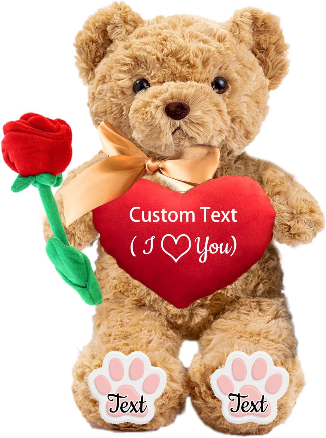 Personalisierter Teddyb r mit Herz und Schleife f r Sie Ihn B r Pl sch mit Text Foto Personalisierte Geschenke Teddyb r besondere Geschenke f r Valentinstag Weihnachten Geburtstag 26cm