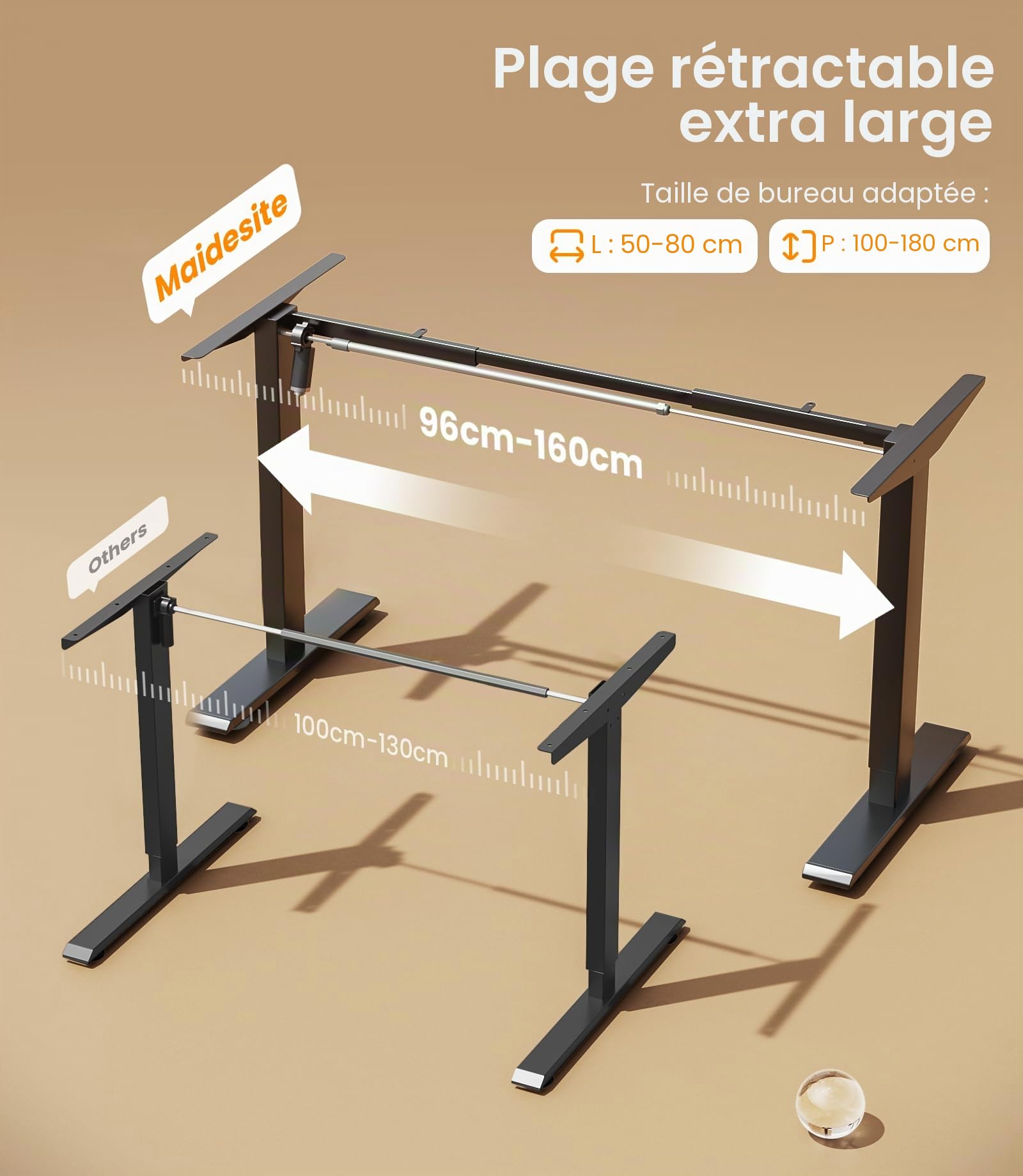 MAIDeSITe Bureau Assis Debout Electrique Réglable à 2 Étages en Hauteur avec 4 Claviers à Mémoire Automatique Cadre de Bureau (Noir), pour Écriture, Industriel, 70-120 cm
