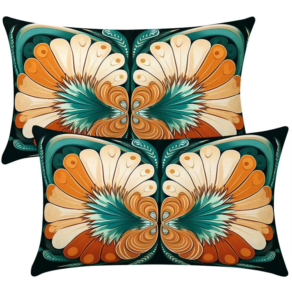 Cushion Covers 35cm x 55cm Boho Cushion Cover 14 x 22 Inches Pack of 2 Throw Pillow Covers Abstract Sofa Cushions Polyester Linen Decorative Pillowcases for Couch Living Room Bedroom Home Decor -SC463