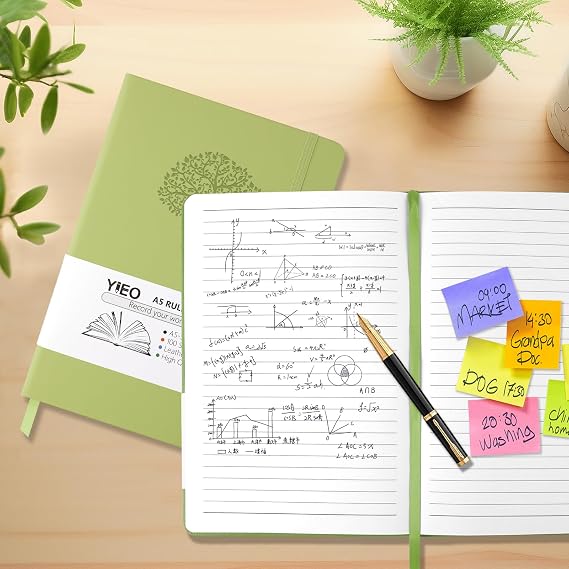 A5 Journal Notebook, 200 Pages Leather Notebook Journal for Men/Women, Hardback Note Book with 80GSM Lined Paper, No Bleed for Writing, Notepad for Office School Supplies, Green