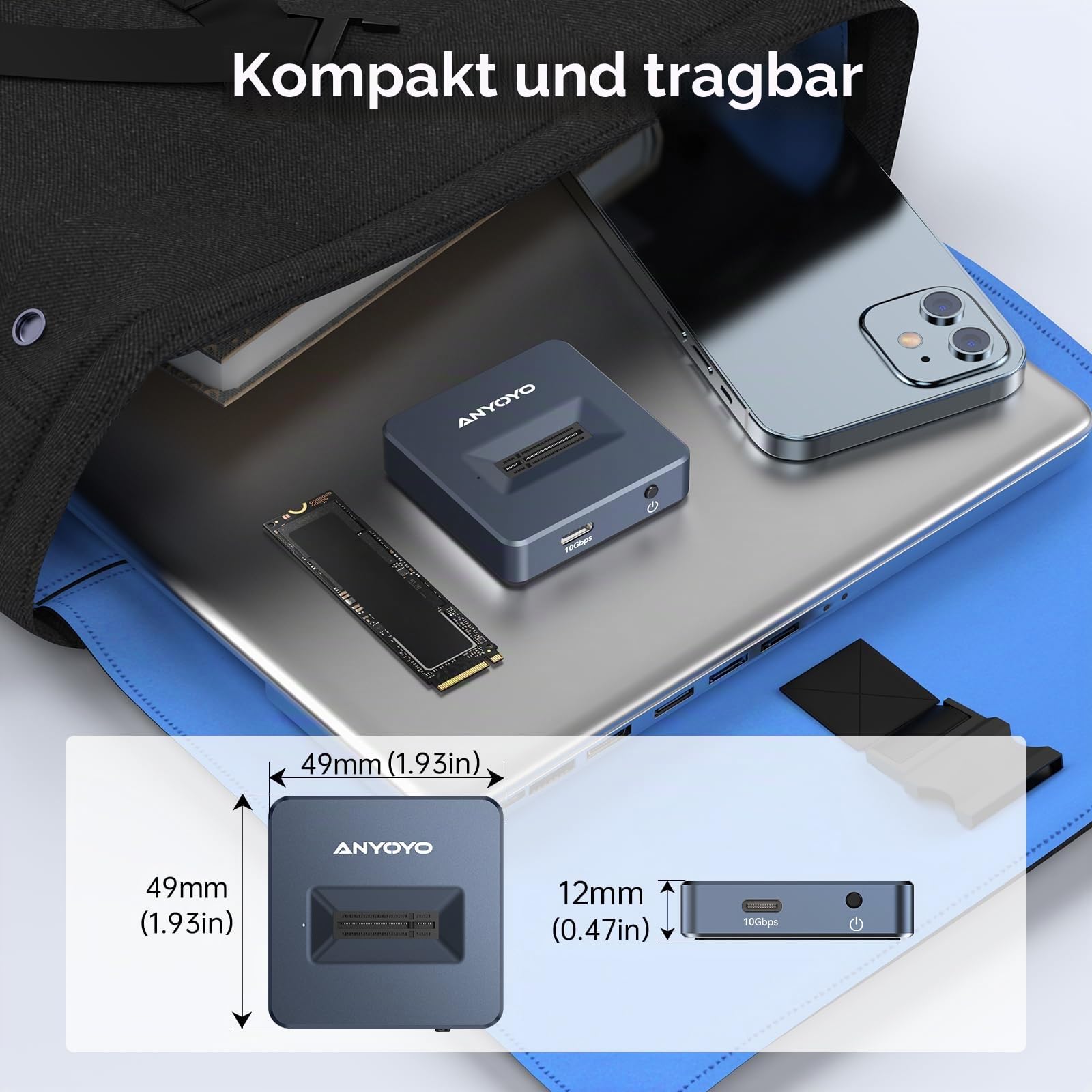 M.2 NVMe Docking Station, ANYOYO 10Gbps NVMe Dockingstation für M/B&M Key SSD, Werkzeuglos USB 3.2 Gen 2 NVMe Gehäuse USB C M.2 SSD Gehäuse für 2230 2242 2260 2280
