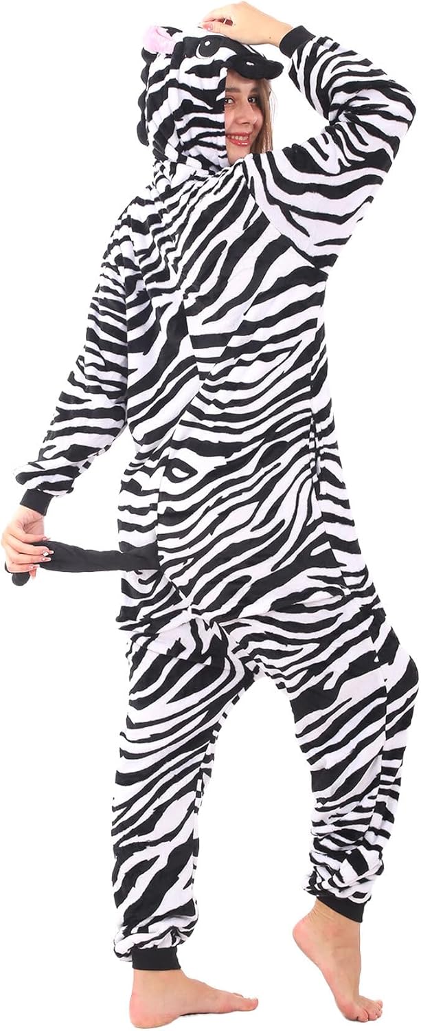 Animal Onesies Pajamas Adult Costumes One Piece for Men Women Unisex Teens Zebra - Image 5