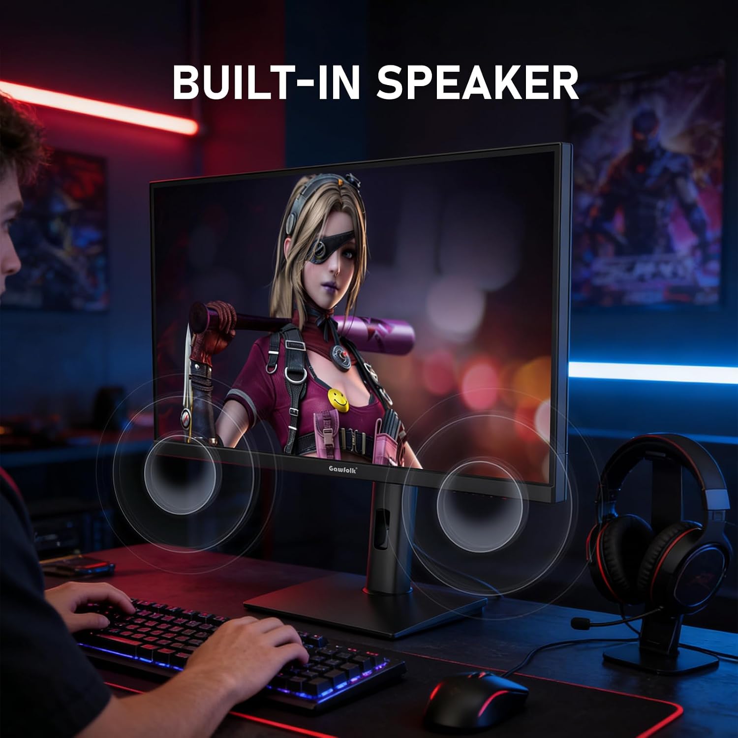 Gawfolk 27 inch IPS Gaming Computer Monitor, UHD 3840x2160 4K 180Hz / FHD 360Hz Dual Mode PC Screen, 1.07 Billion Colours, Adaptive Sync, Height Adjustable,Built-in Speaker,HDMI 2.1 & DP1.4,Black image 5
