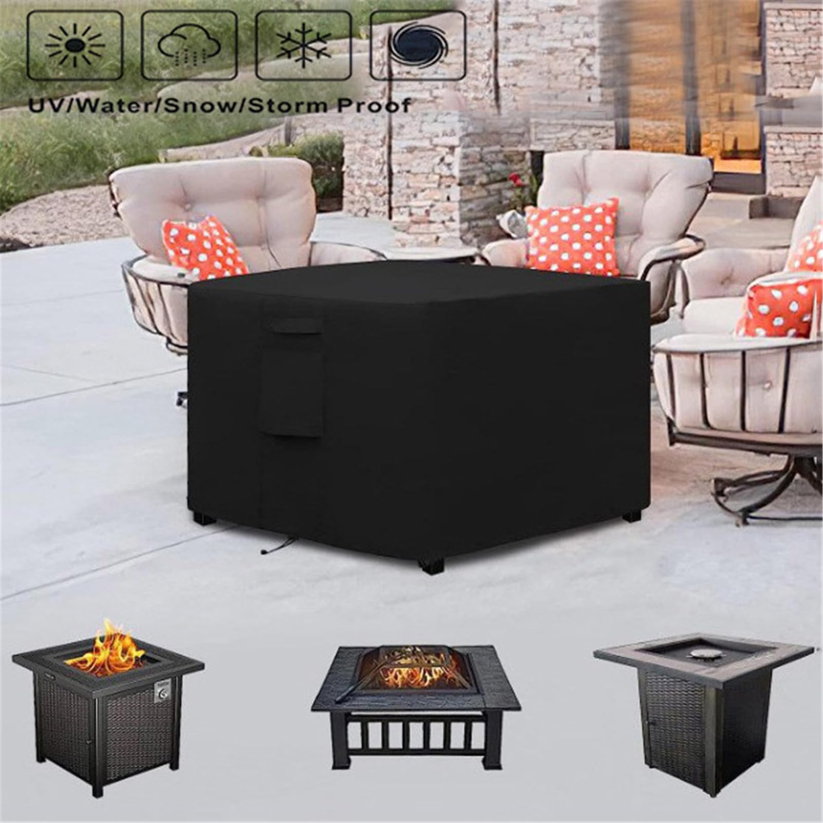 Housse De Brasero | Housse De Table Carrée pour Brasero à Gaz | Housse De Protection Imperméable pour Foyer De Jardin | pour Meubles De Foyer De Terrasse (92x92x61cm,Noir)