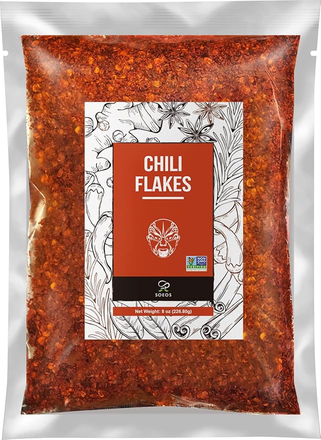 Soeos Red Chili Flakes, 8oz (226g), Dried and Crushed Red