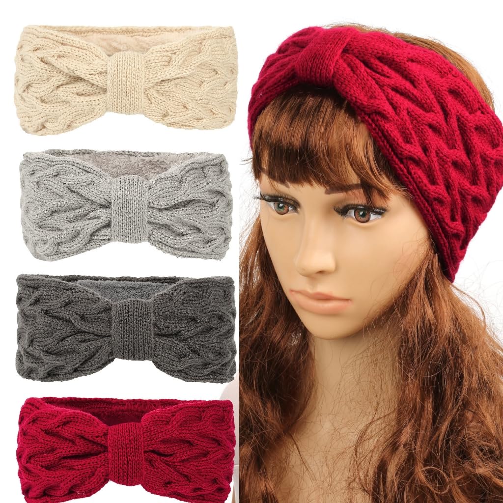 NLAIOUSL Women's Knitted Headwraps With Fleece Lining Stretchable Hairbands For Girls Fashionable Headbands Winter Accessories