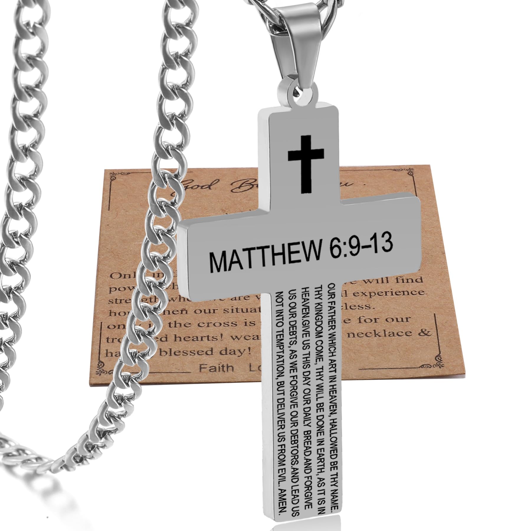 SKQIR Cross Necklace for Men with Bible Verse, Christian Religious Scripture First Communion Cross Chain Pendant for Boys Jewelry Easter Basket