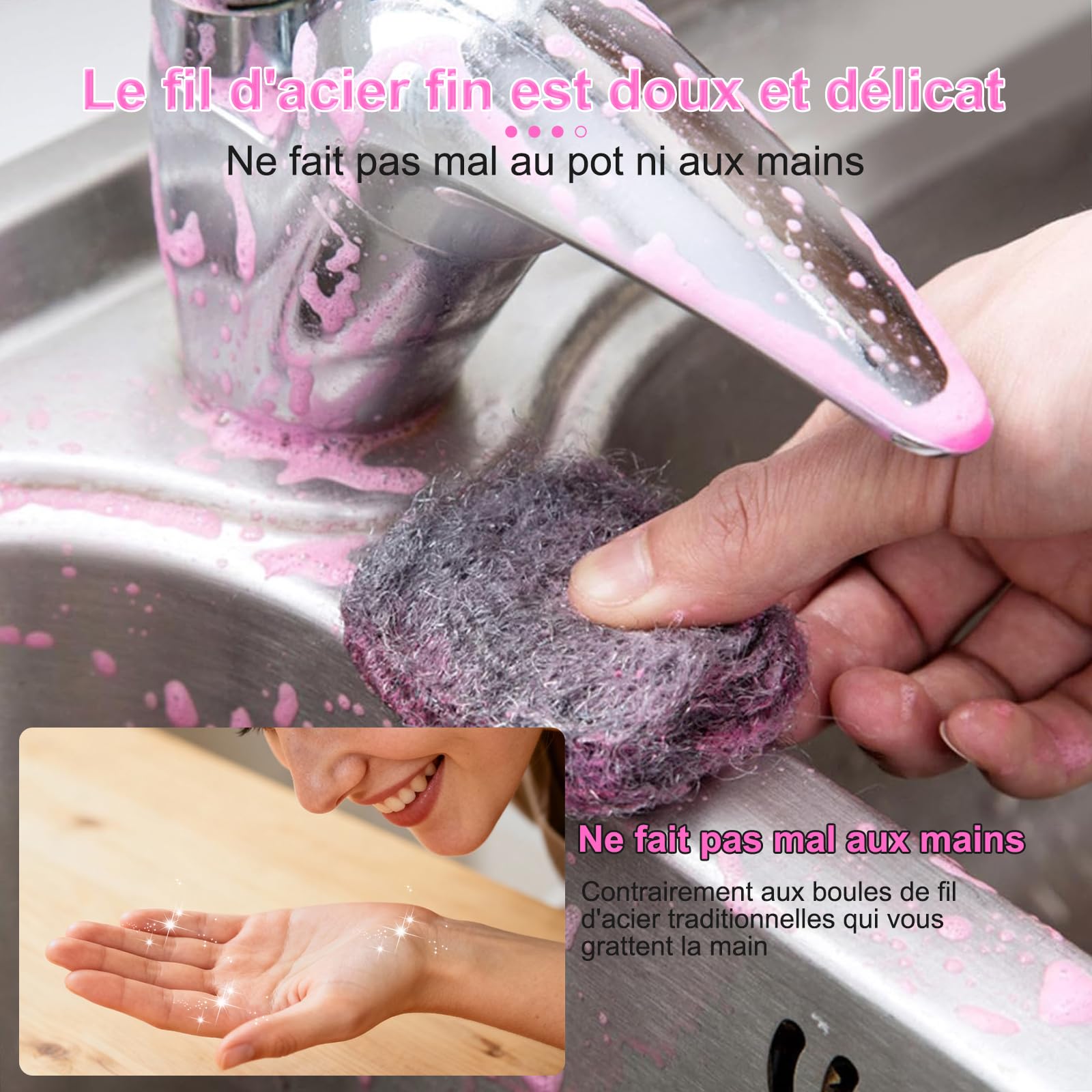 Jex Lot de 50 éponges à récurer en laine d'acier avec savon, brosses à récurer métalliques résistantes aux rayures, avec savon pour nettoyer les casseroles et poêles et enlever la saleté
