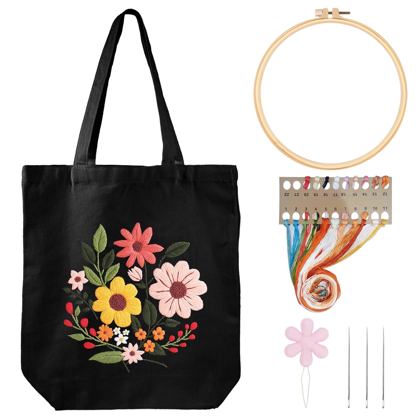Louise Maelys Canvas Tote Bag Embroidery Kit for Beginners,Cross Stitch Kits for Adults,Arts and DIY Crafts Needlepoint Include Flower Pattern,Women