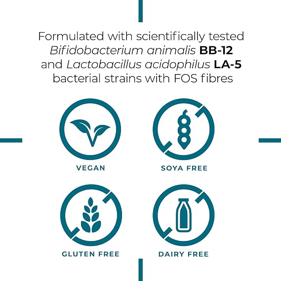 PrecisionBiotics Daily Good Bacteria - Daily Gut Health Probiotics Supplement - BB-12 and LA-5 Bacterial Culture Strains + FOS fibers - 30 Capsules