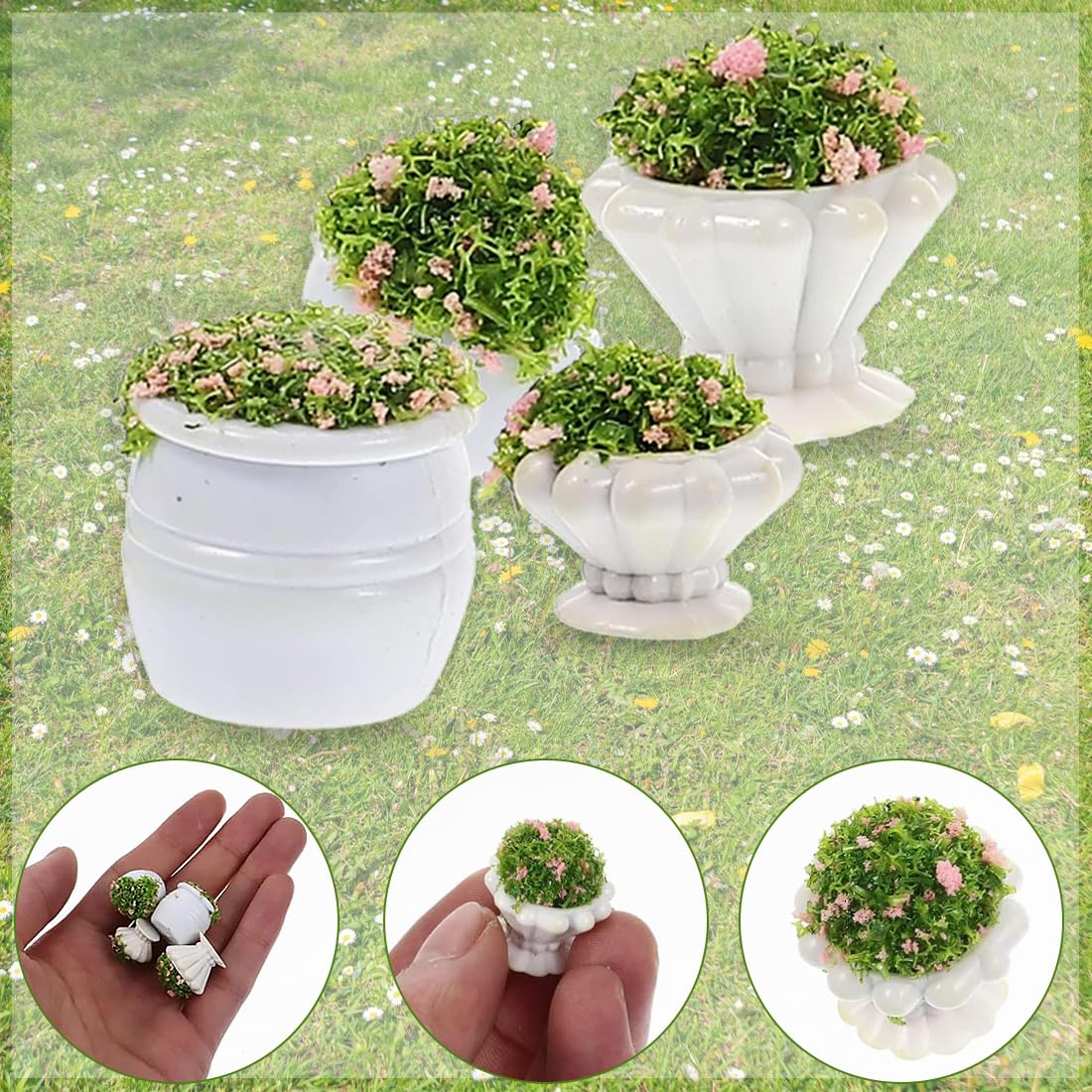 12 Macetas Miniatura Con Plantas Artificiales Para Casa De Muñecas, Set De Bonsáis En Miniatura Verde Y Blanco, Decoración De Jardín De Hadas