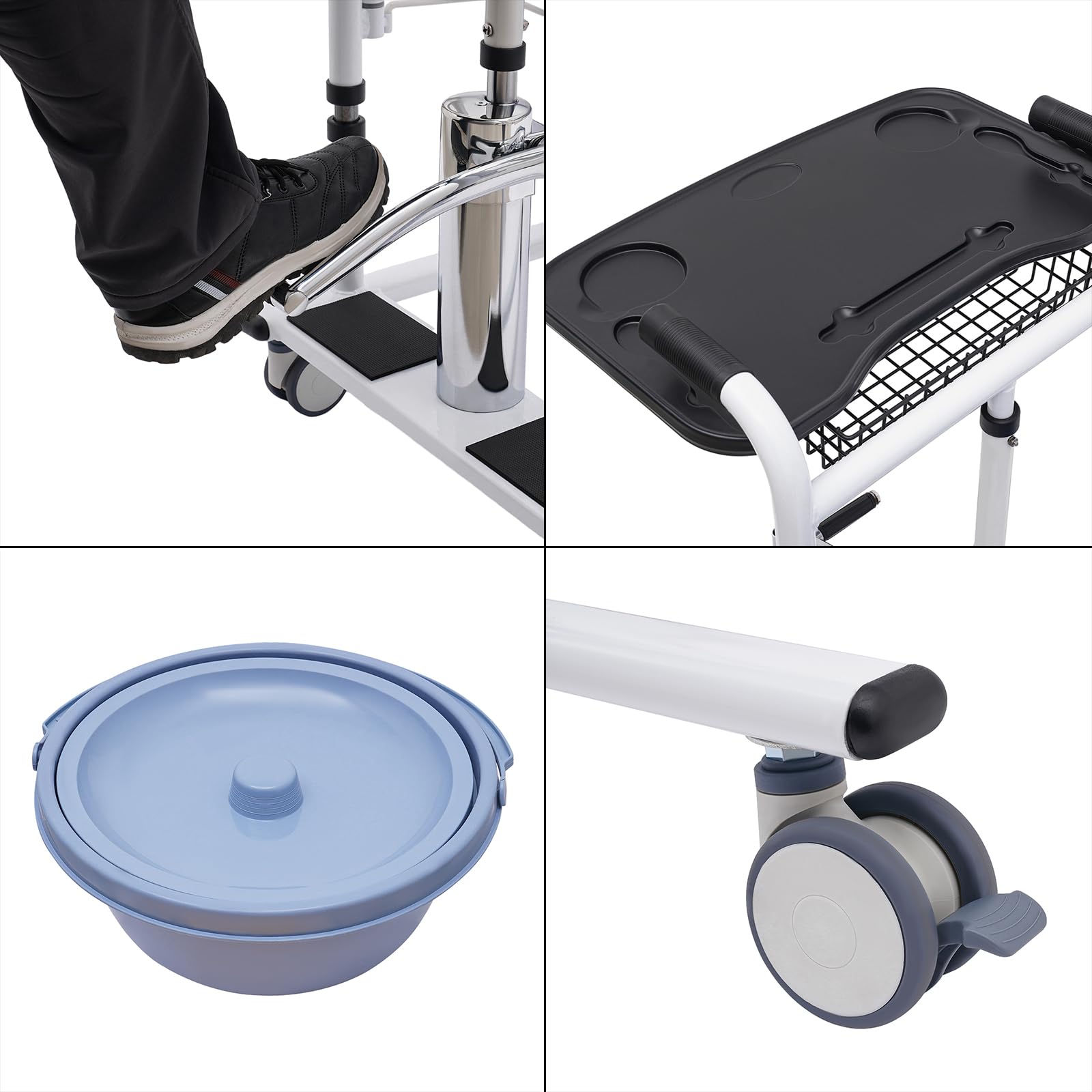 Sollevatore idraulico per pazienti con sedia per WC, ruote con freni, seduta divisa a 180°, regolabile in altezza, fino a 150 kg (arancione)