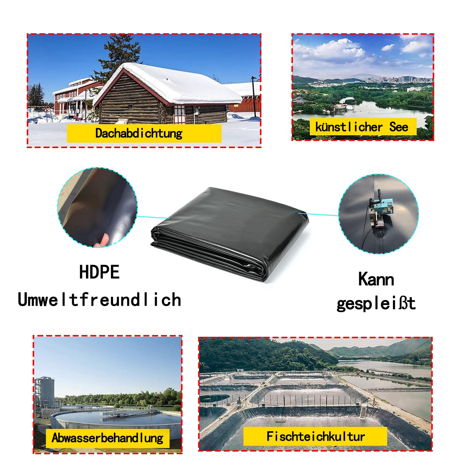 HDPE Teichfolie 3x10m,Schwarz HDPE Teichfolien Schwerlast,Dichtungsfolie Teichmembran Schwimmteich Folie Gartenteich Teichplane für Fischteiche,Brunnen,Wassergarten und Wasserfall(Größe:3x10m