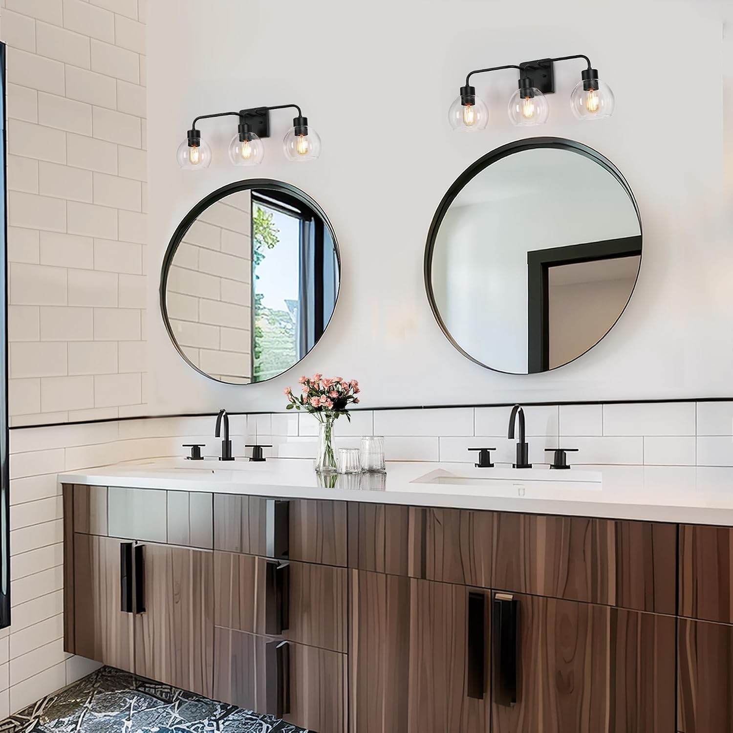 KSANA Black Bathroom Vanity Light, Modern Farmhouse Vanity Lighting Fixtures with Clear Glass Globes, 3-Light Wall Sconce Over Mirror