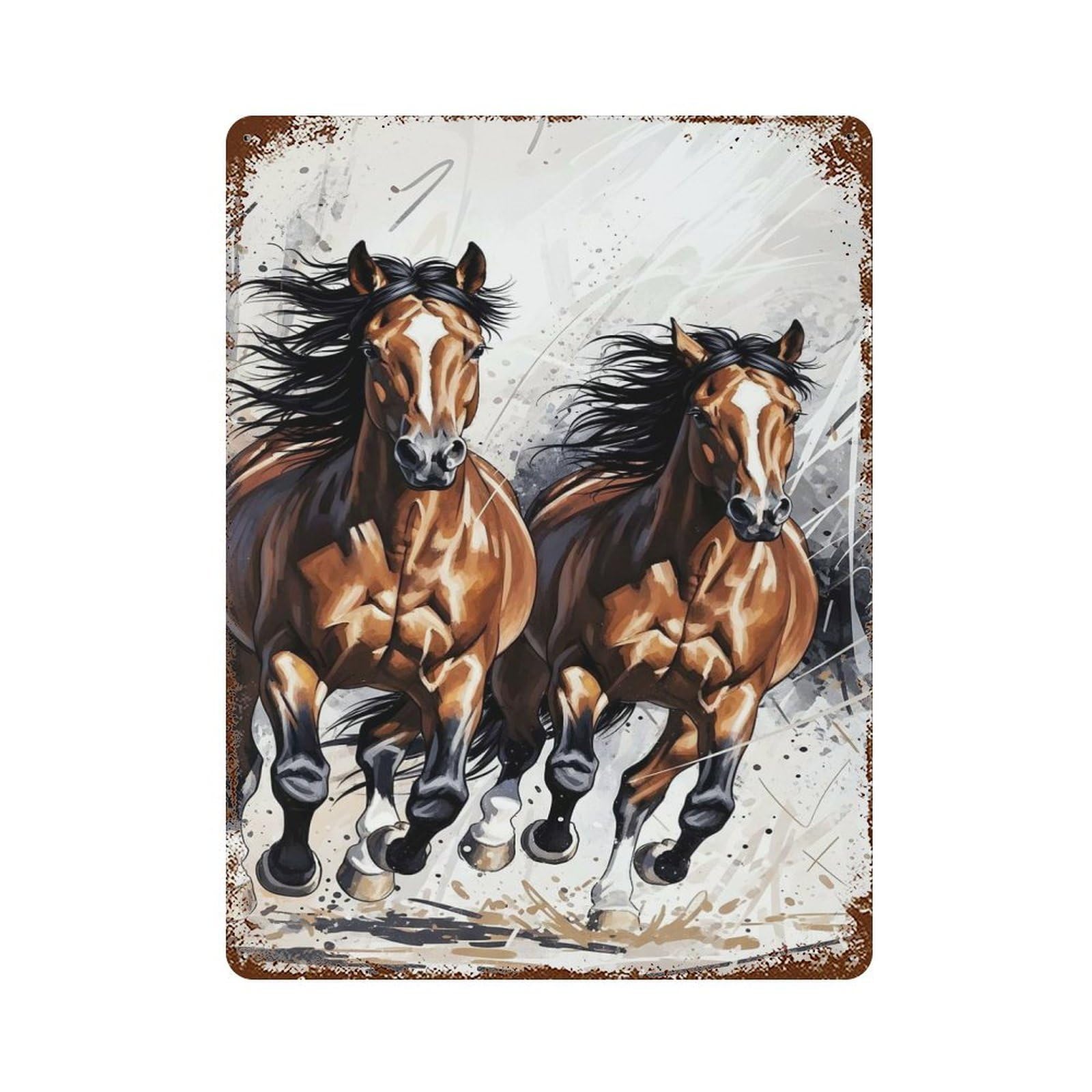 Two Horses Running Rustic Tin Plaque 15.7"x11.8", Farmhouse Wall Decor for Shed, Workshop And Garage Wall Decor