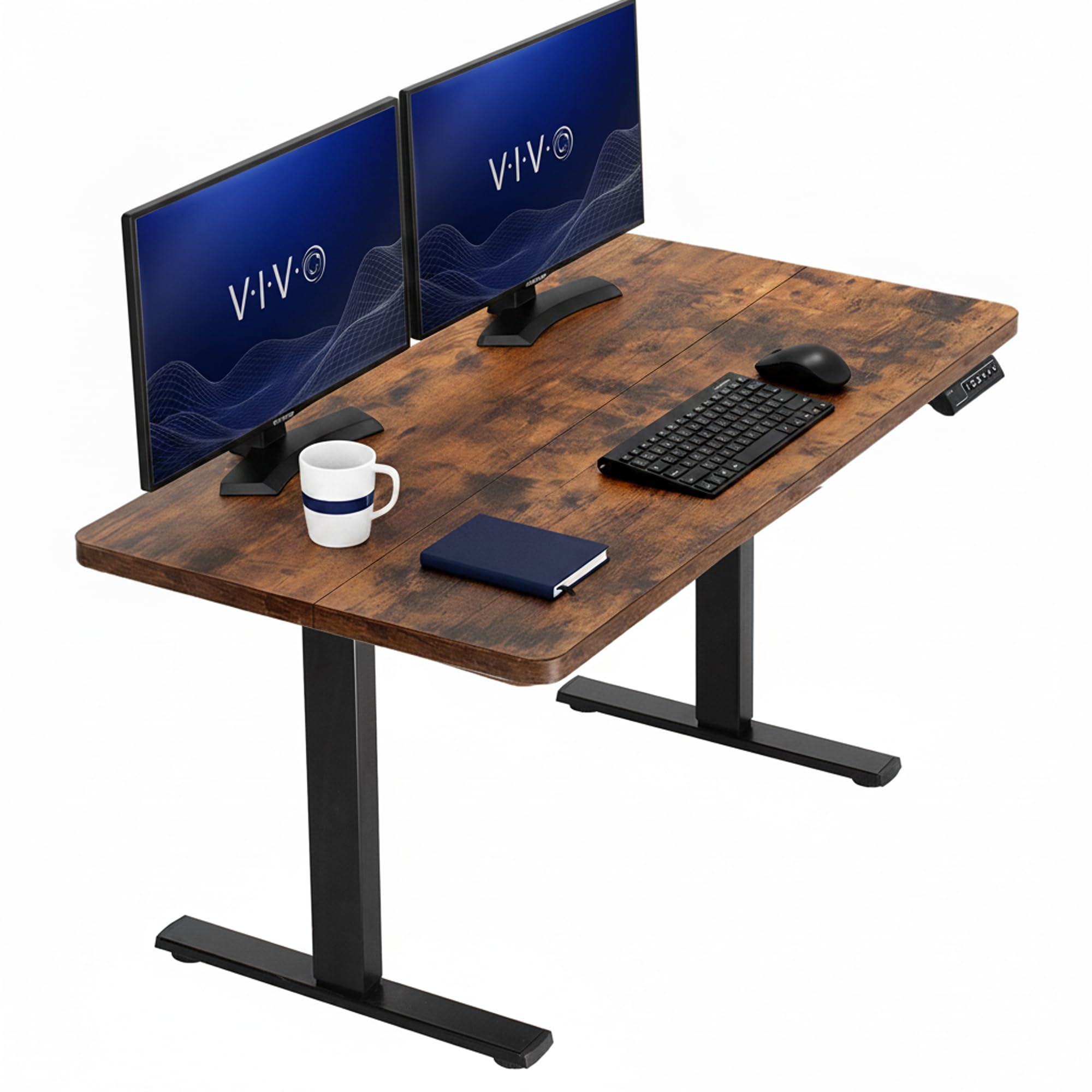 VIVO Rustic Vintage Brown 43 x 24 in Standing Desk, DESK-1B4N | Electric, Holds 220 lbs, Sit Stand, Height Adjustable, Home Office, Memory Presets, 1B Series, Black Frame