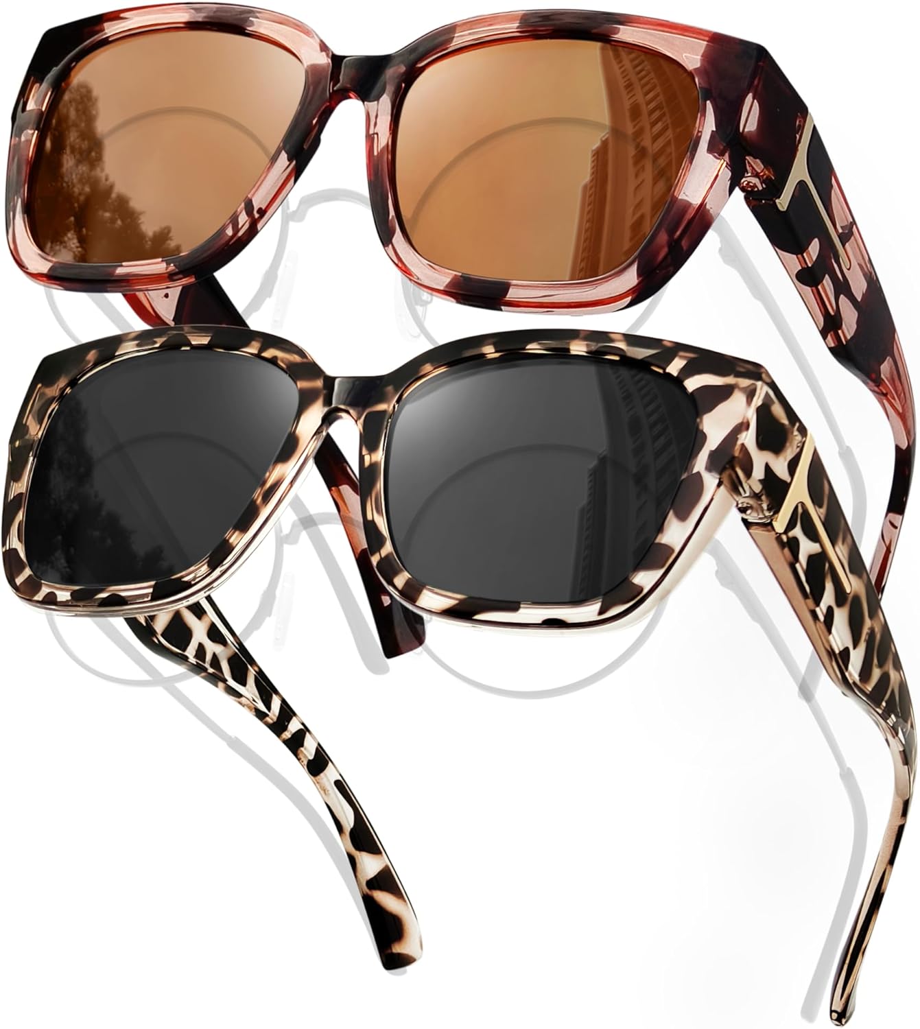 Fit Over Glasses Women Polarized Sunglasses Square Wrap Around Over Glasses UV Protection & 2 Pack