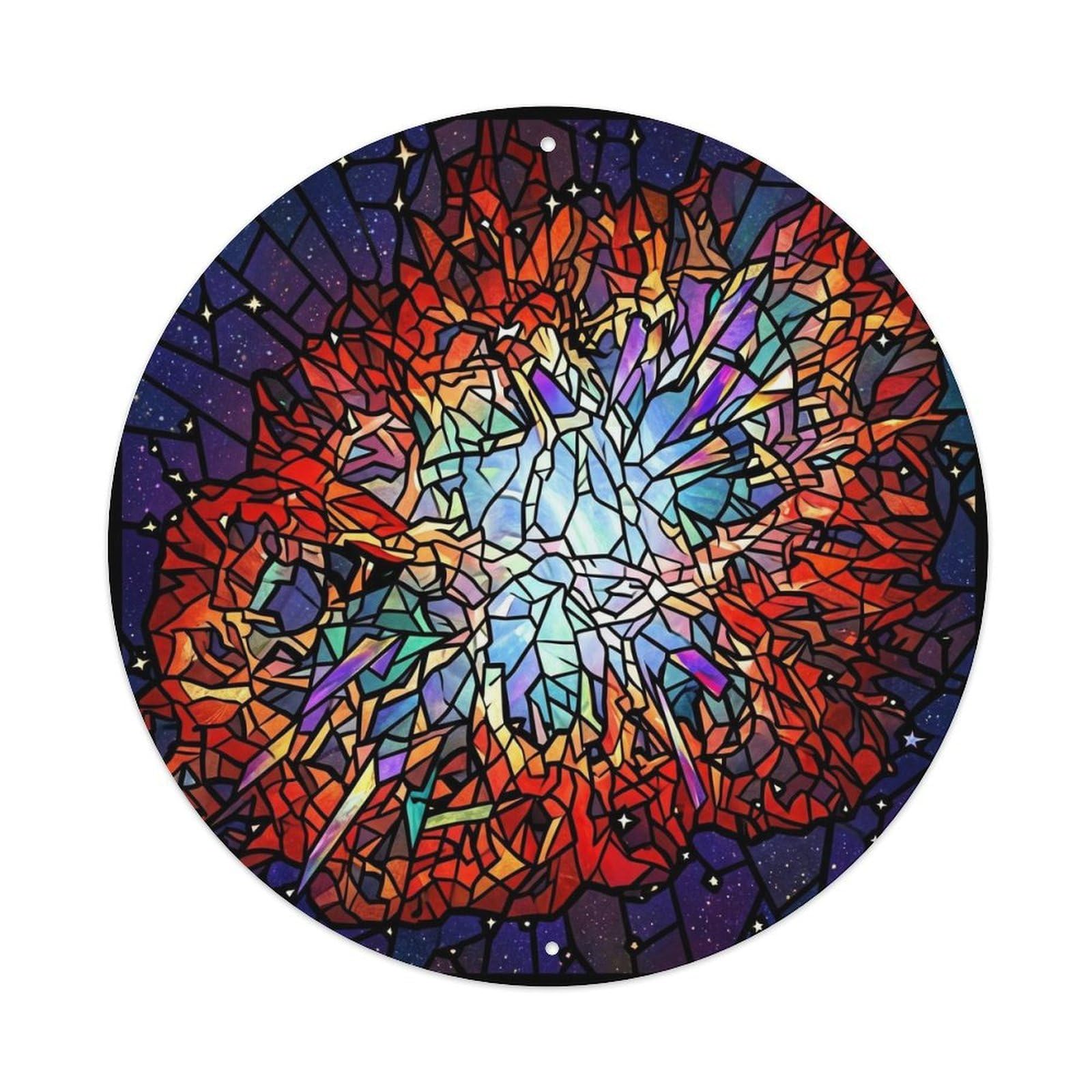 Supernova Stained Glass Cosmic Galaxy Burst Nebula Space Metal Tin Sign Plaque Wall Decor for Cafe, Man Cave, Club Bar, Office, Home Garden Round Metal Poster 8x8Inch