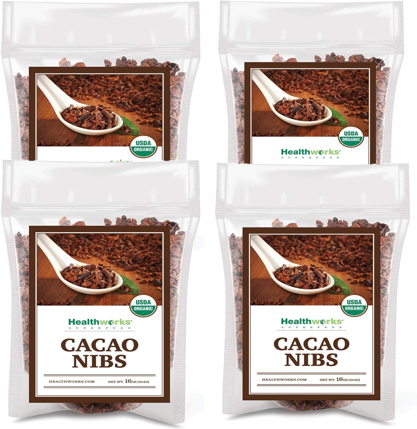 Healthworks Cacao Nibs Raw Organic (64 Ounces / 4 Pound) (2 x 2 Pound Bags) | Criollo Bean | Unsweetened Chocolate Substitute | Certified Organic | Keto, Vegan & Non-GMO | Antioxidant Superfood