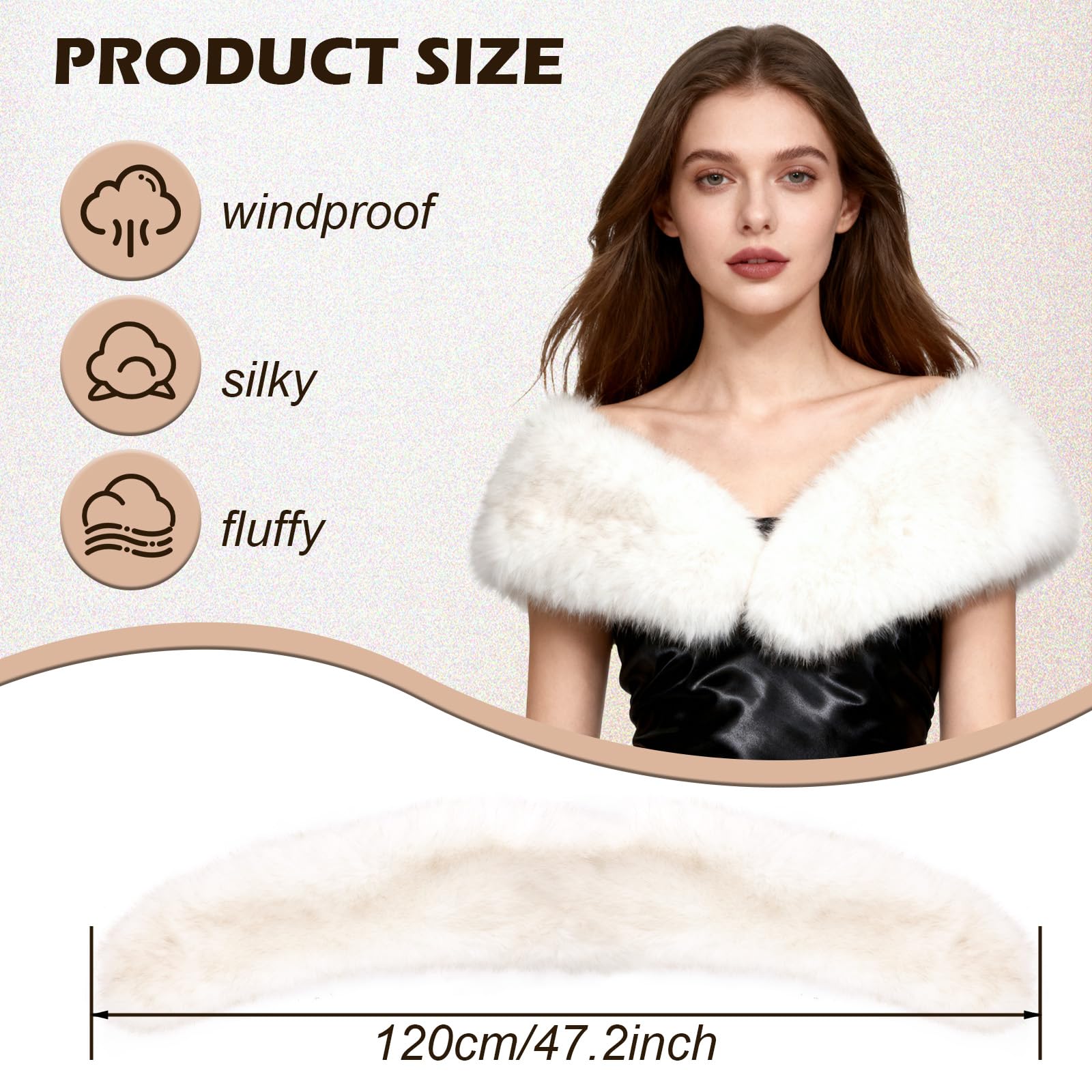 XEPST Châle en fausse fourrure pour femme, écharpe en fausse fourrure pour femme, écharpe enveloppante blanche pour l'hiver, écharpe duveteuse