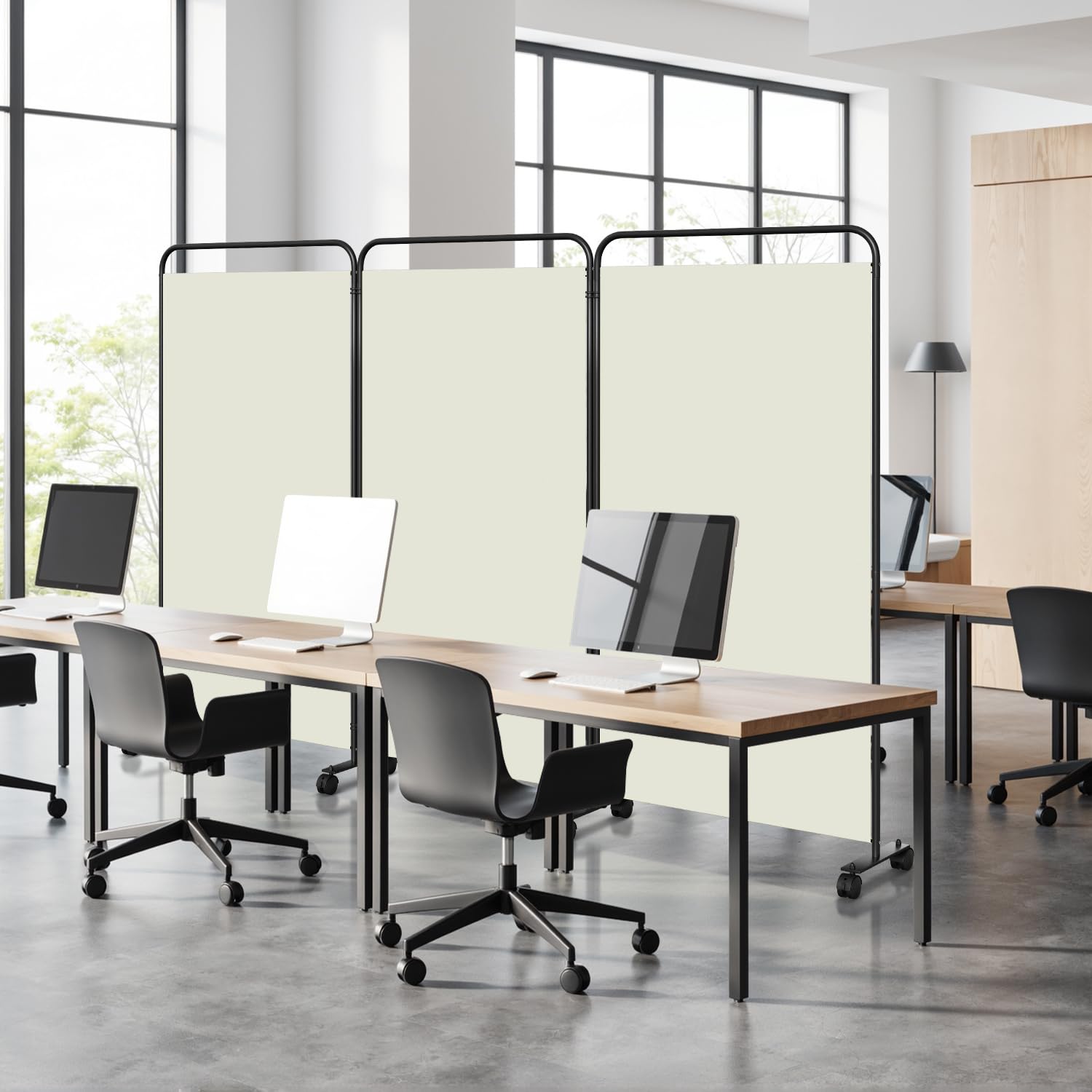 Biombo con ruedas, flexible, 3 piezas, protección privada, 263 x 180 cm, ajustable, protección visual, protección contra el viento, para jardín, muebles de baño, oficinas, color beige