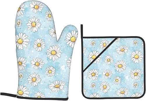 Miniatura 134 de Manoplas de horno y soportes para ollas, arte de mármol blanco y dorado, juego de 4 guantes de cocina resistentes al calor, antideslizantes