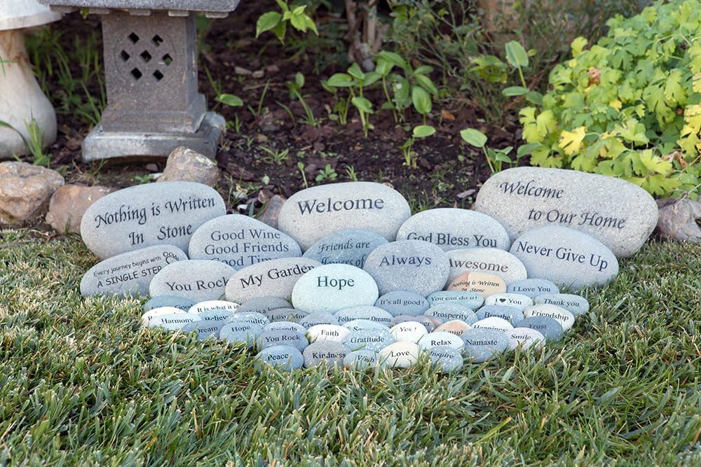 Garden Age Supply Believe Engraved Stone Pebble River Rock Stone (Medium)