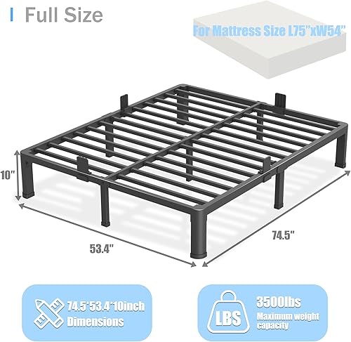 Miniatura 79 de Base de cama de tamaño matrimonial de 18 pulgadas con patas de esquina redondas, tapón deslizante de colchón, plataforma de metal resistente de 3500