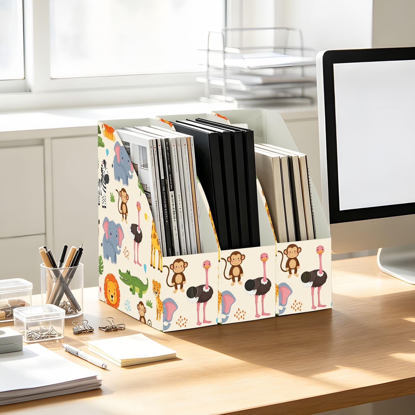 Organiseur de fichiers de bureau en forme d'animal mignon beige facile à
