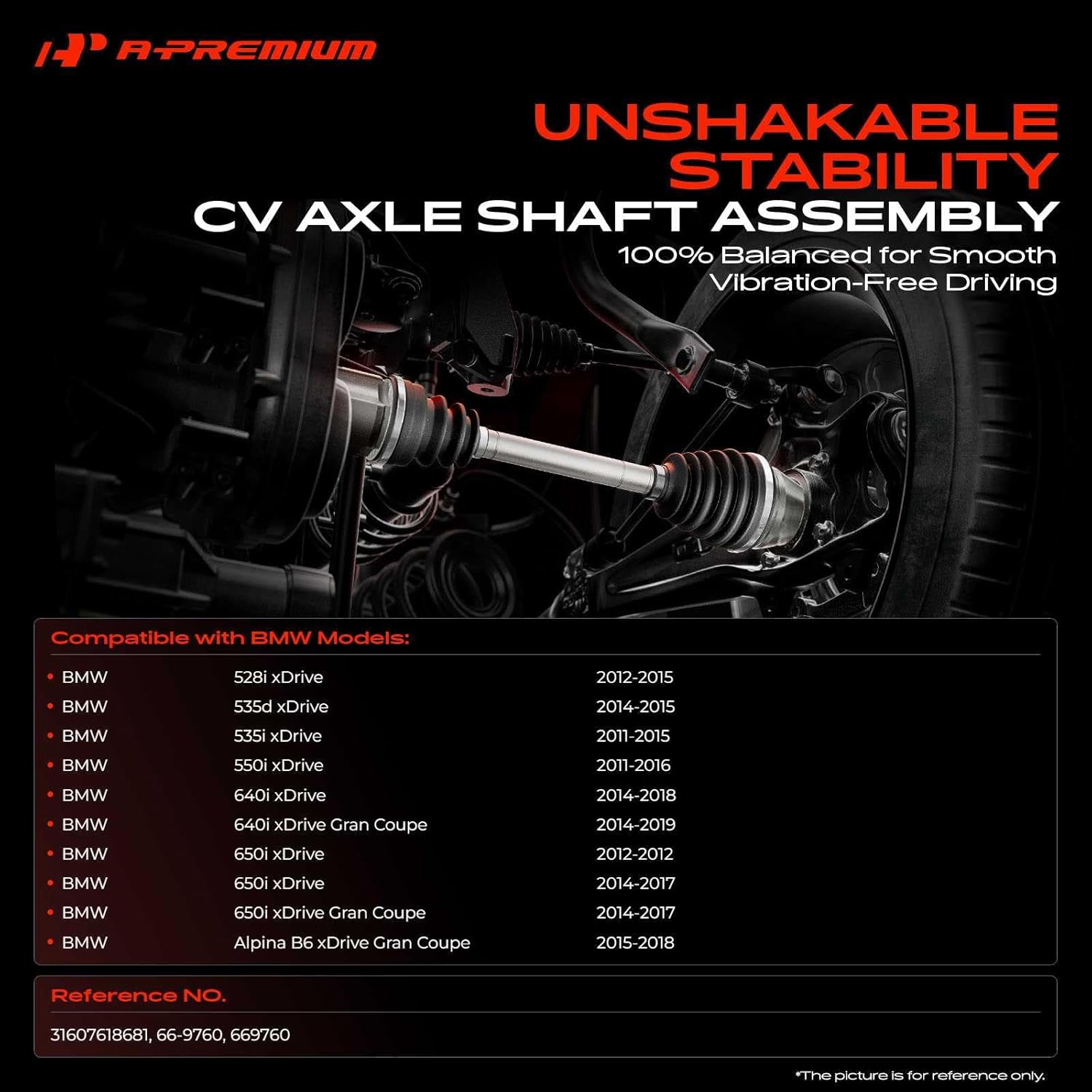 A-Premium CV Axle Shaft Assembly Compatible with BMW 528i xDrive 12-15, 535i xDrive, 550i xDrive, 640i xDrive, 650i xDrive, Alpina B6 xDrive Gran Coupe, Front Left Driver Side, Replace# 31607618681