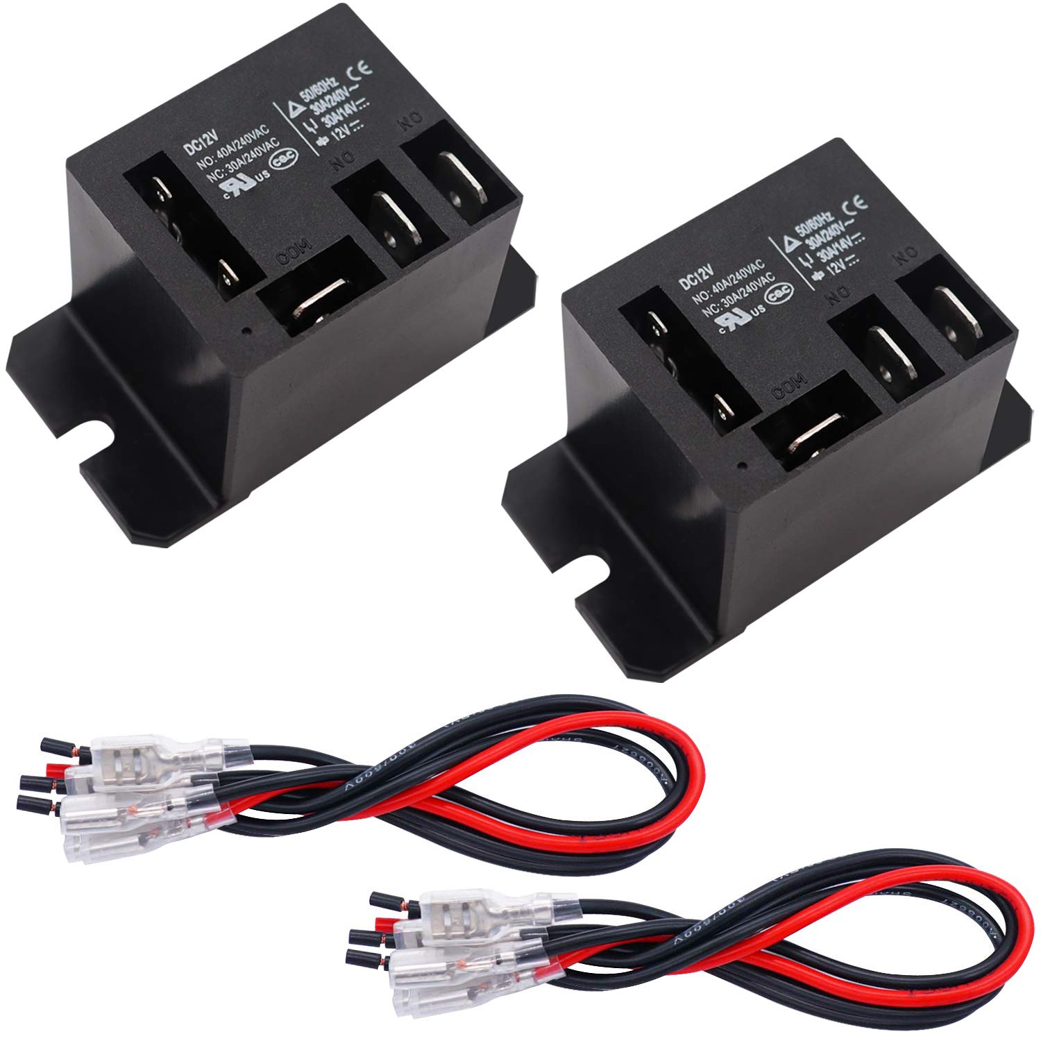 Tnisesm 2PCS Power Relay DC12V Coil, 30A SPDT(1NO 1NC) with Flange Mounting and 10 Quick Connect Terminals Wires Mini Relay NT90-DC12V-10X