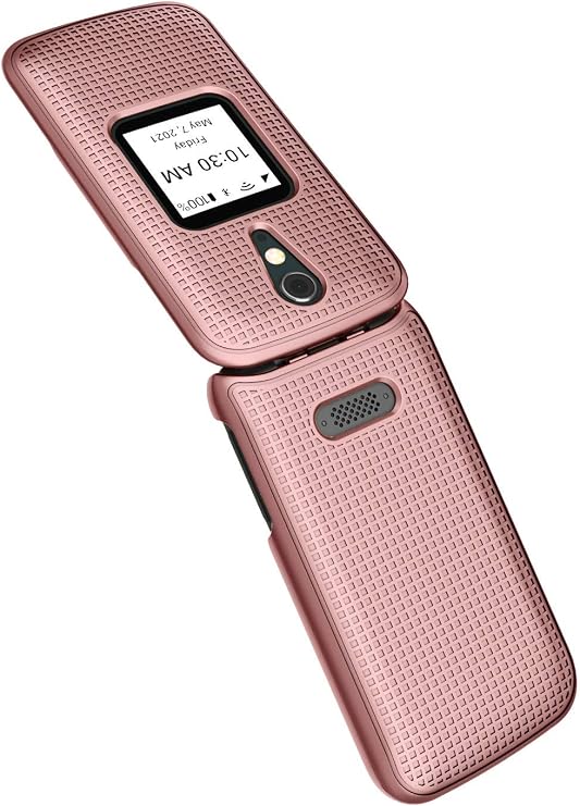 Nakedcellphone Case for Jitterbug Flip2 Rose Gold Pink Protective Snap-on Hard Shell Cover Grid Texture Jitterbug Flip 2 Phone Also known as Lively Flip 4053SJ7