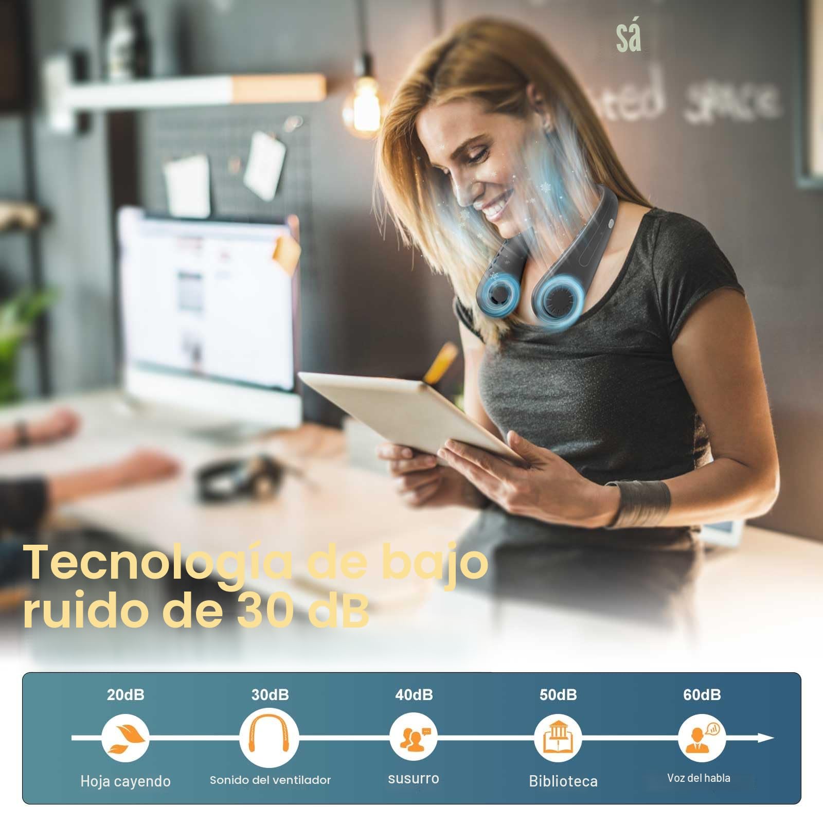 Ventilador de cuello portátil, ventilador sin aspas manos libres, ajuste de 3 velocidades, recargable, ventilador de cuello alimentado por USB para el hogar, oficina, viajes (Negro)