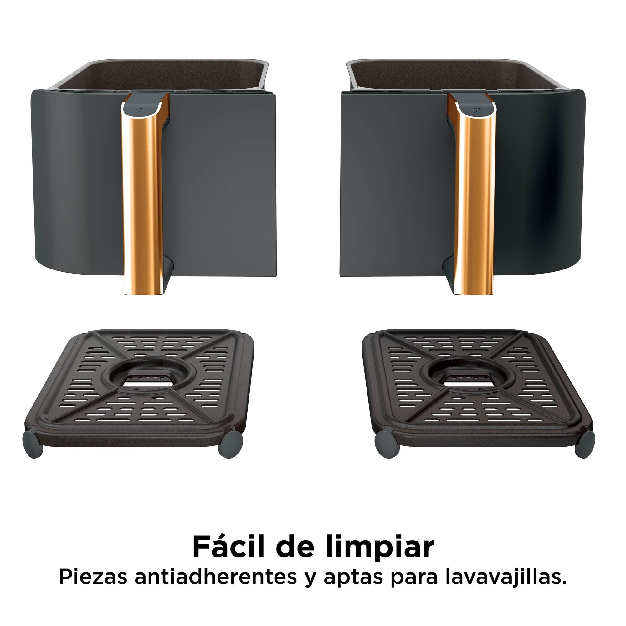 Ninja Foodi MAX Freidora de aire con compartimento doble, 9,6 l, 6 en 1, no usa aceite, Max Crisp, Asar, Hornear y más, pinzas, 8 porciones, cestas antiadherentes, en cobre y negro, AF400EUCP