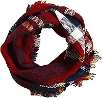 WanderAgio Women's Infinity Plaid Scarf Head Wrap - Warm Soft Acrylic Circle Hair Wrap for Winter, 31-39" Long