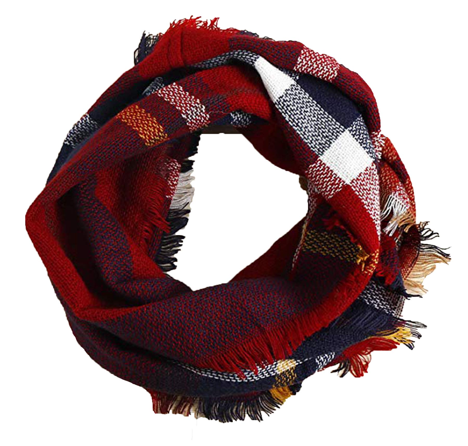 Wander Agio Womens Winter Head Hair Wraps Infinity Circle Scarves Warm Plaid Scarf
