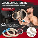 Gonex Anillos de gimnasia de madera con correas ajustables, anillos olímpicos para gimnasio, entrenamiento, ejercicio, entrenamiento al aire libre, mosquetón de instalación rápida, correas de 8.7 pies