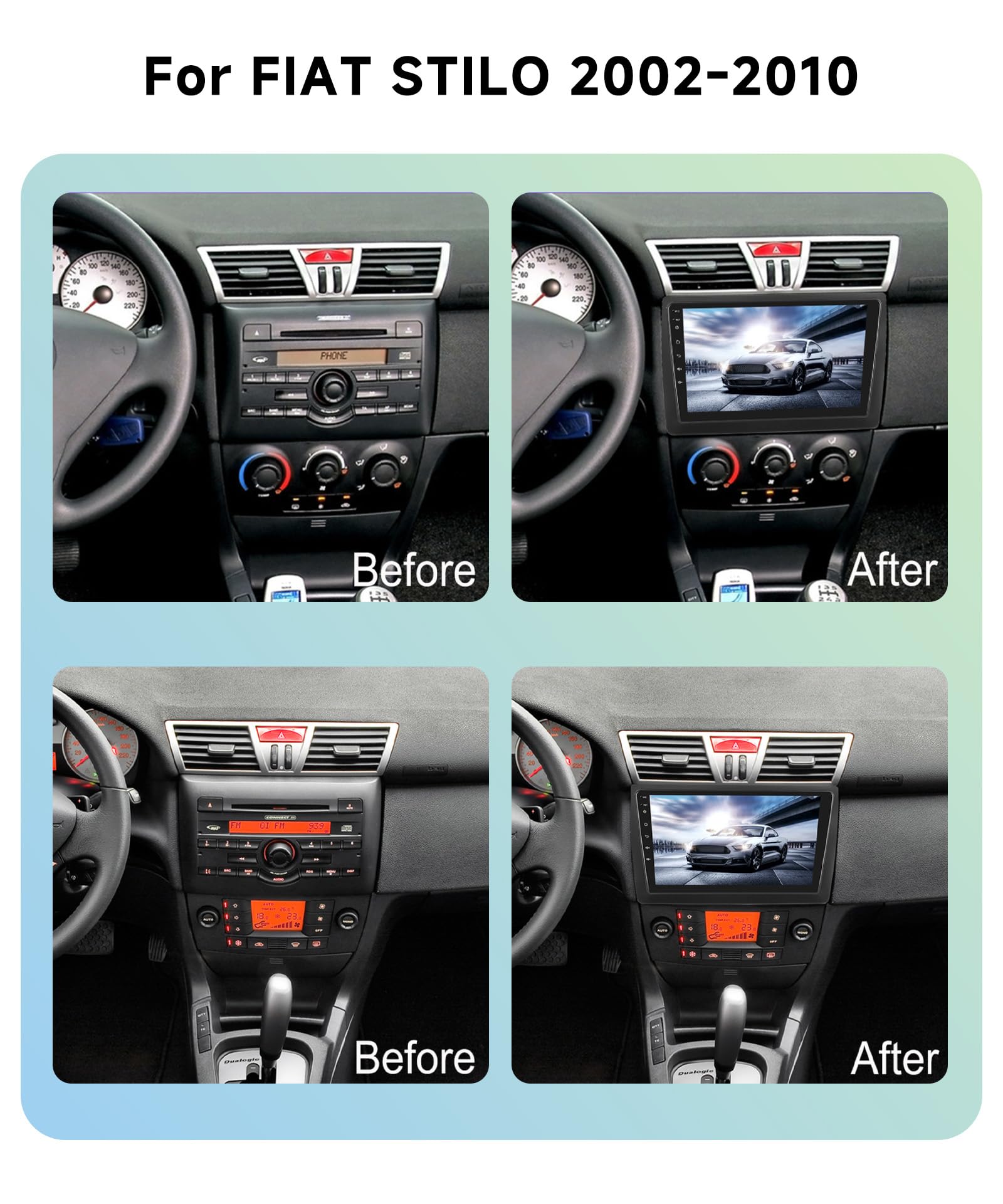 6G&128G 8 core VECHTEL 9"Autoradio per Fiat STILO 2002-2010 con Carplay Android Auto Wireless,8-Core,1280 * 720,Bluetooth RDS/FM Radio,Wi-Fi Navi Telecamera posteriore AHD/CANBUS