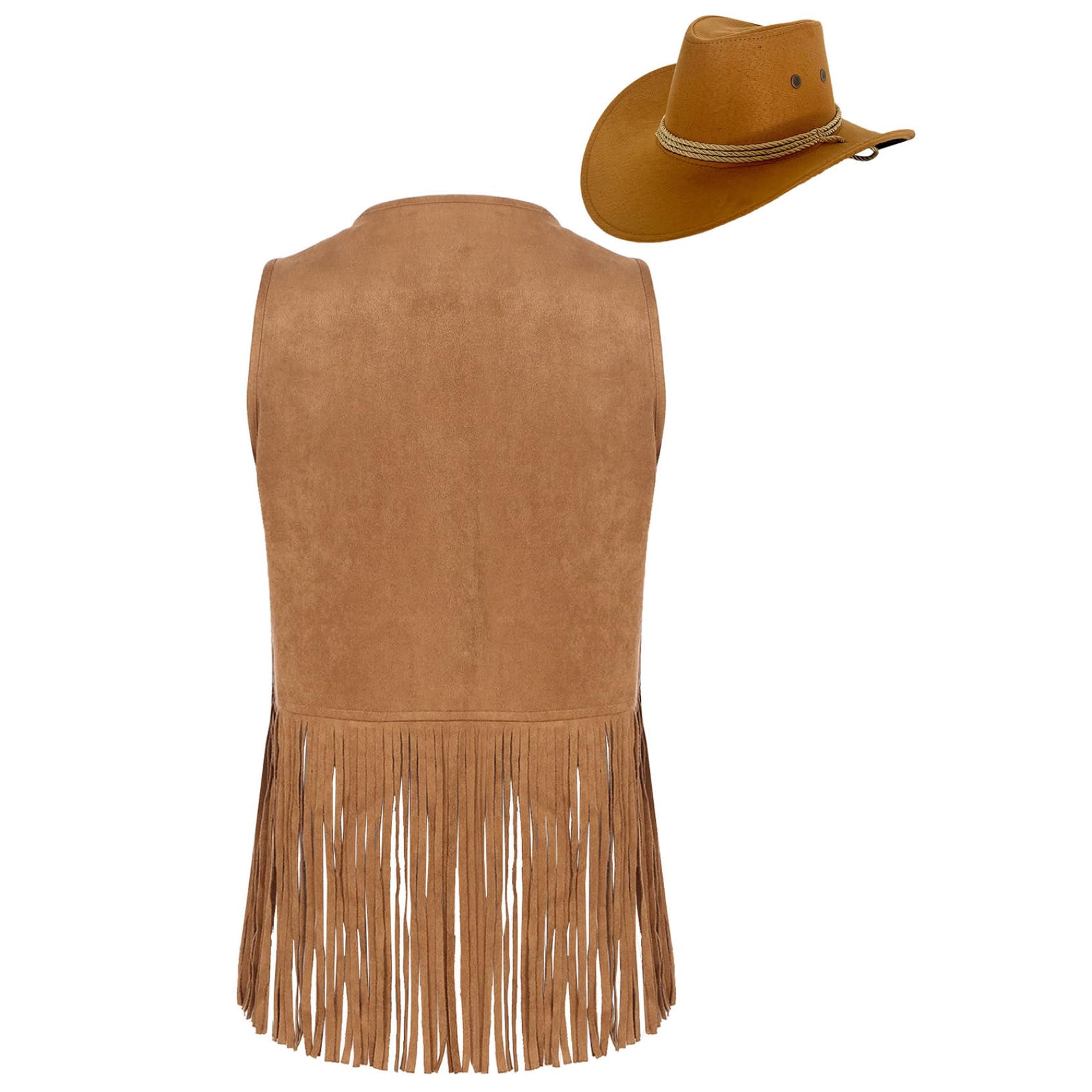 Femme Gilet Frangé Sans Manches Veste Cowgirl Avec Chapeau Occidental Gilet Pour Déguisement Mascarade