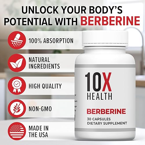 Miniatura 5 de 10X Health Suplemento de berberina de 500 mg  Contiene suplemento de dihidroberberina para una mejor absorción  Apoya los suplementos de salud