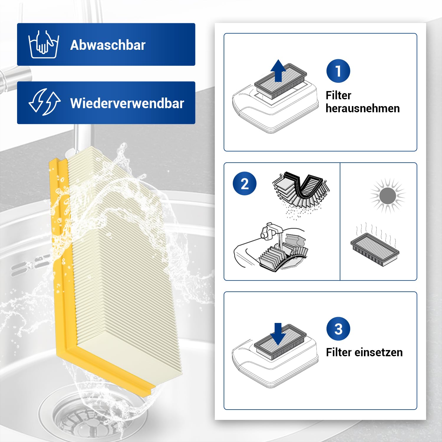VIOKS Lot de 2 filtres à lamelles de rechange pour aspirateur Kärcher 6.904-367.0 - Filtre pour Kärcher NT 35/1 Ap/Te/Tact & NT 30/1 Tact, NT 45/1, NT 55/1, NT 561 & Bosch GAS 35-55