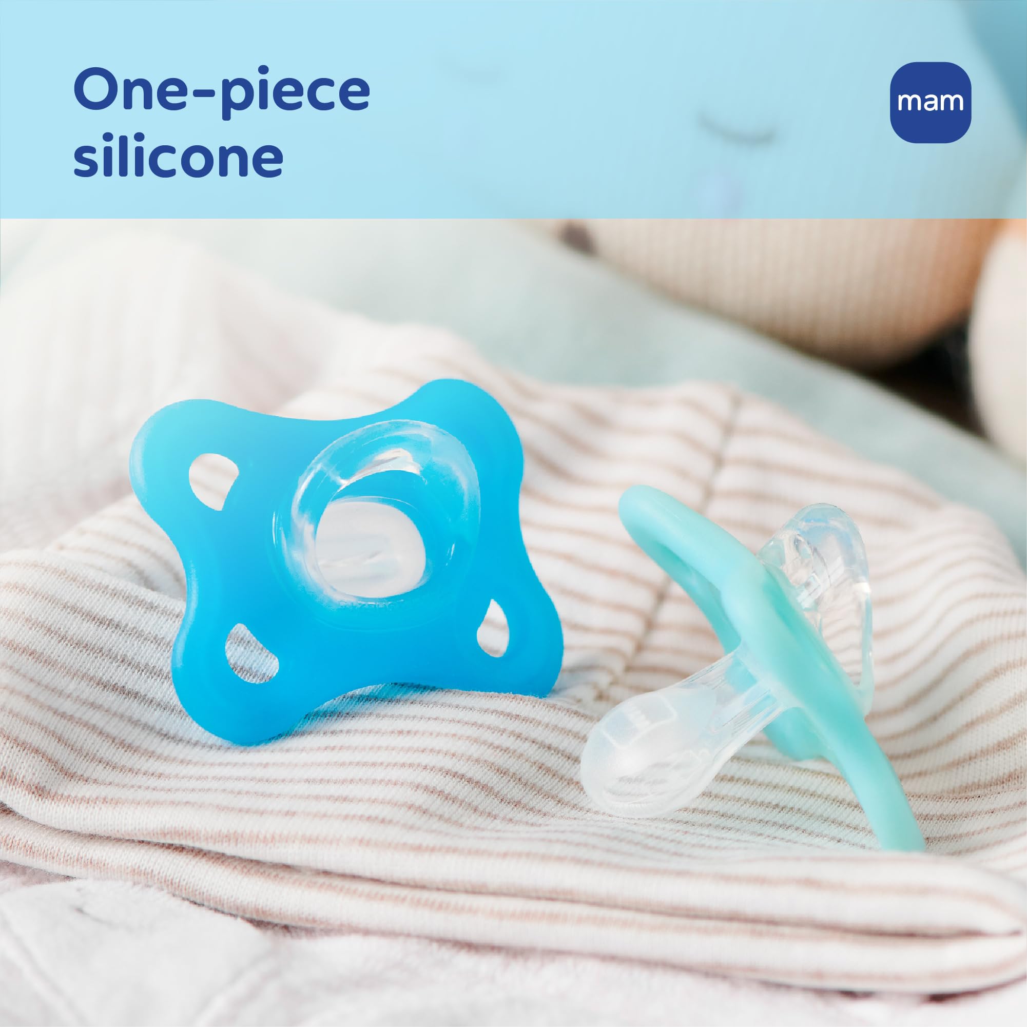 MAM Comfort Baby Schnuller, 100% leichtes Silikon, Sterilisator-Hülle, 0-3 Monate, 2 Stück