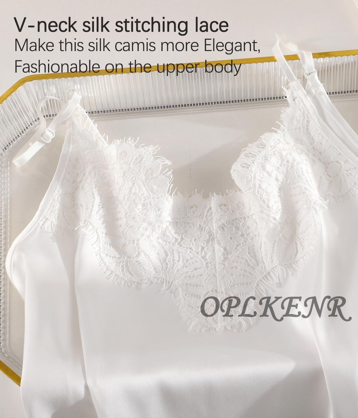 Silk Camisole Tops for Women, Sexy V-Neck Silk Satin Tank Tops Lace Trimmed Camisole - Image 7